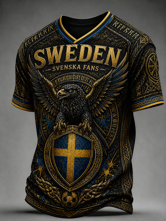Retro svensk fotbollsfan-konsttryck avslappnad t-shirt tröja