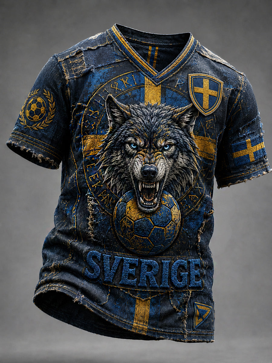 Retro svensk fotbollsfan-konsttryck avslappnad t-shirt