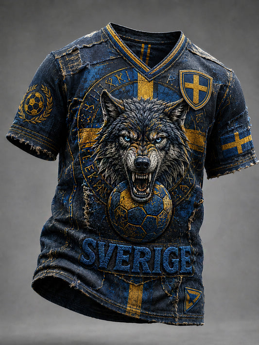 Retro svensk fotbollsfan-konsttryck avslappnad t-shirt