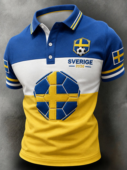 Retro svensk fotbollsfanart-print avslappnad pikétröja