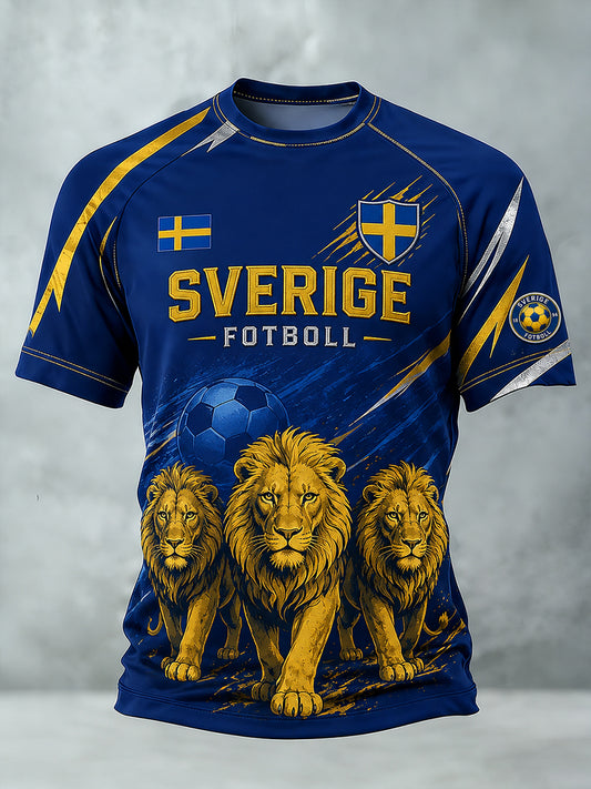 Retro svensk fotbollsfan-konsttryck avslappnad t-shirt tröja