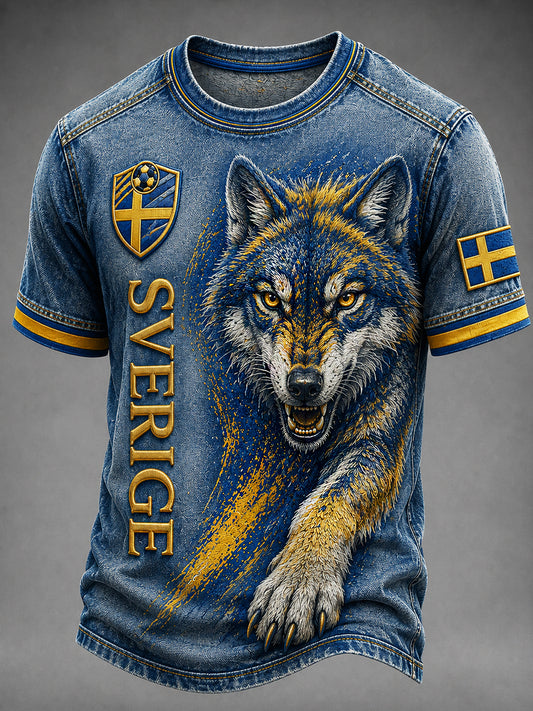 Retro svensk fotbollsfan-konsttryck avslappnad t-shirt