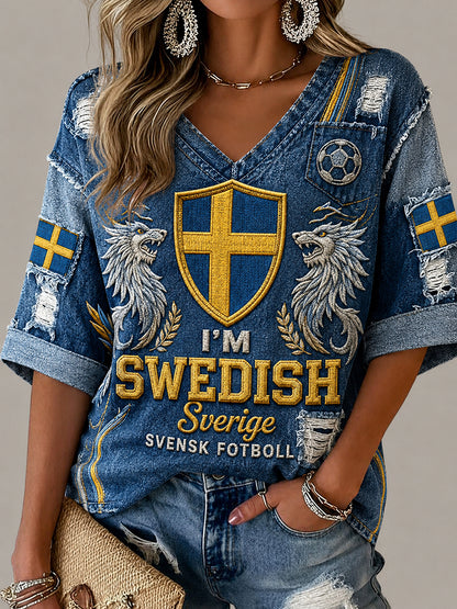 Retro svensk fotbollsfan konsttryck avslappnad topp