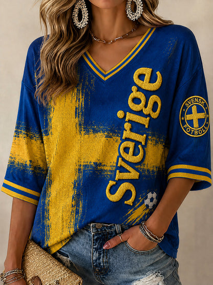 Retro svensk fotbollsfan konsttryck avslappnad topp