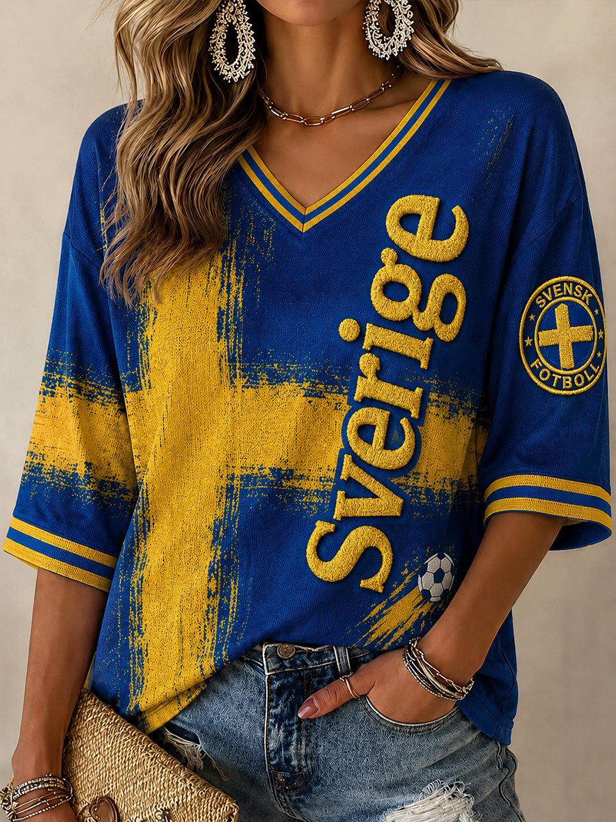Retro svensk fotbollsfan konsttryck avslappnad topp