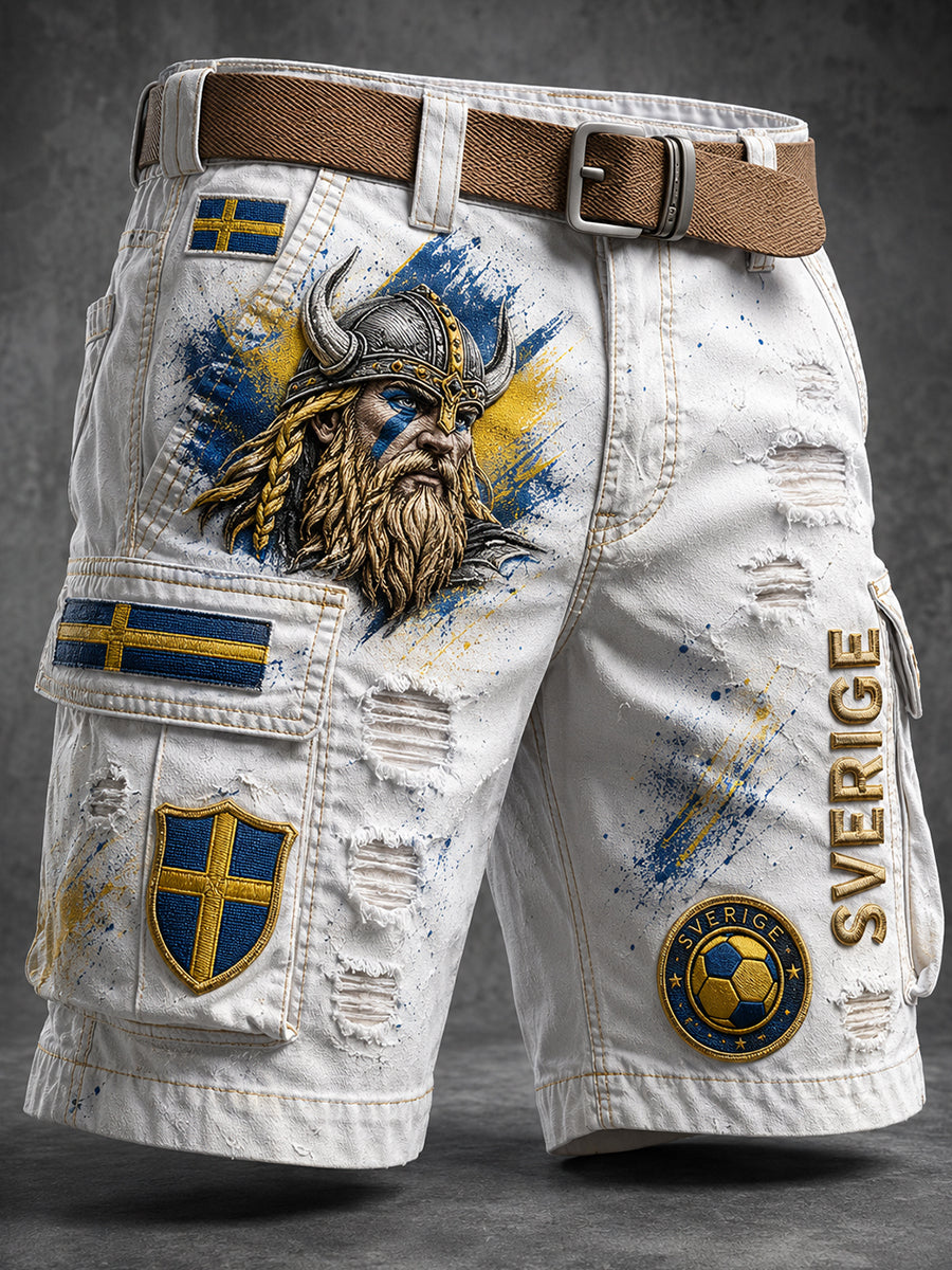 Retro svensk fotbollsfanart-print avslappnade cargoshorts