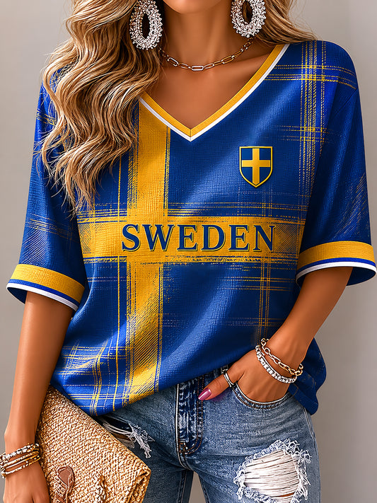 Damer Svensk Fotbollstryck Avslappnad T-shirt
