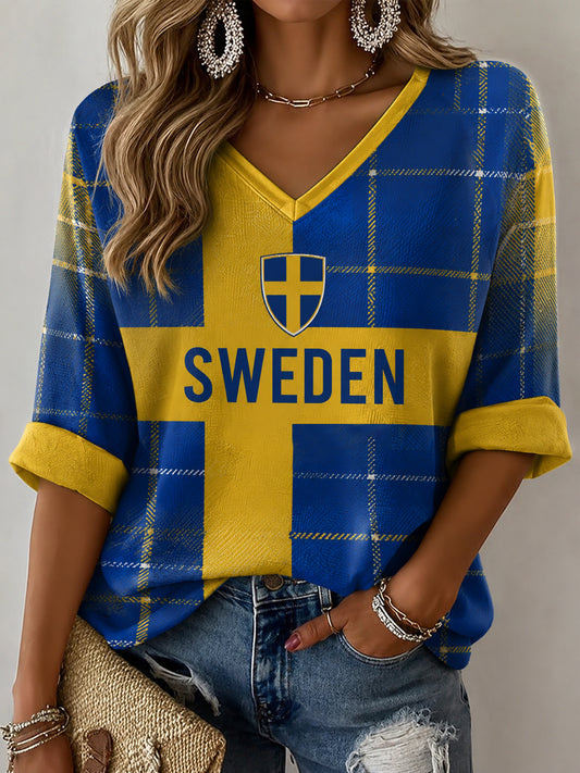 Damer Svensk Fotbollstryck Avslappnad T-shirt