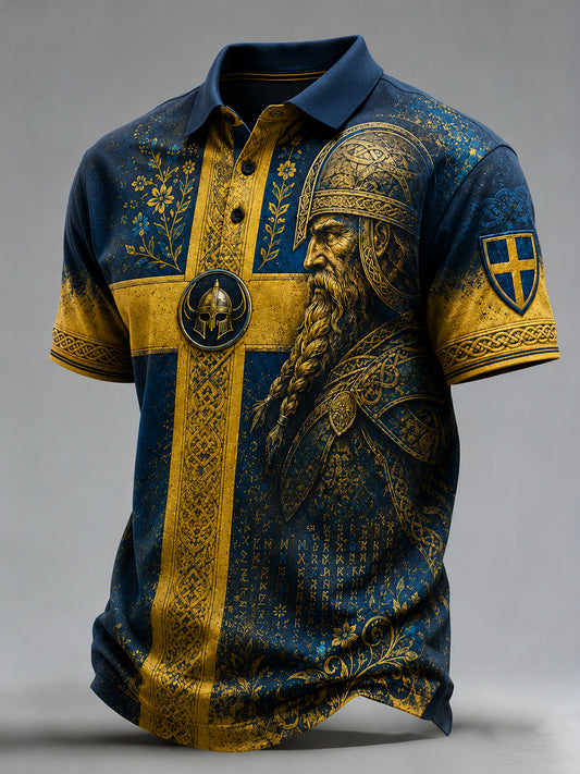 Retro svensk fotbollsfanart-print avslappnad pikétröja