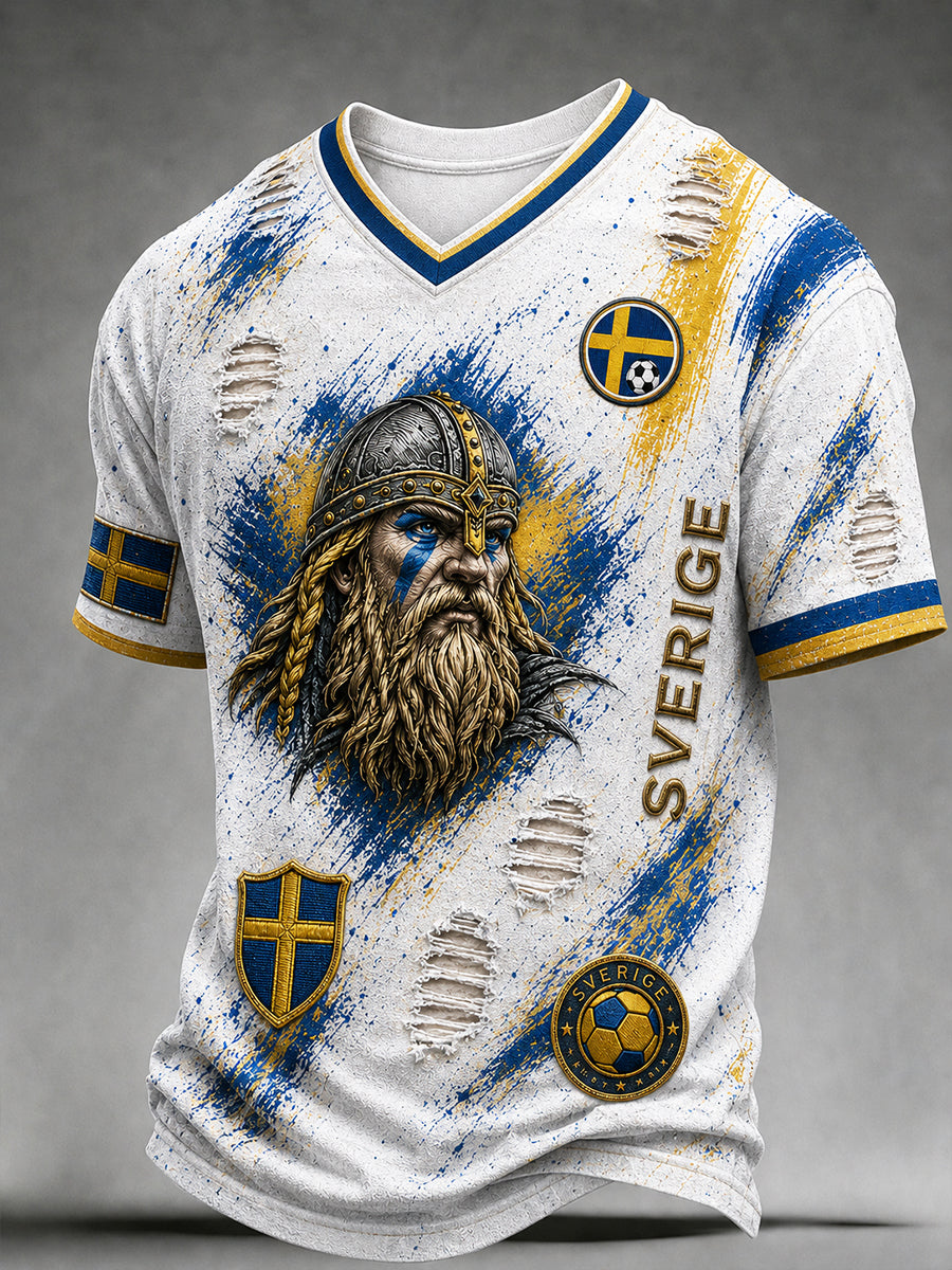 Retro svensk fotbollsfan-konsttryck avslappnad t-shirt