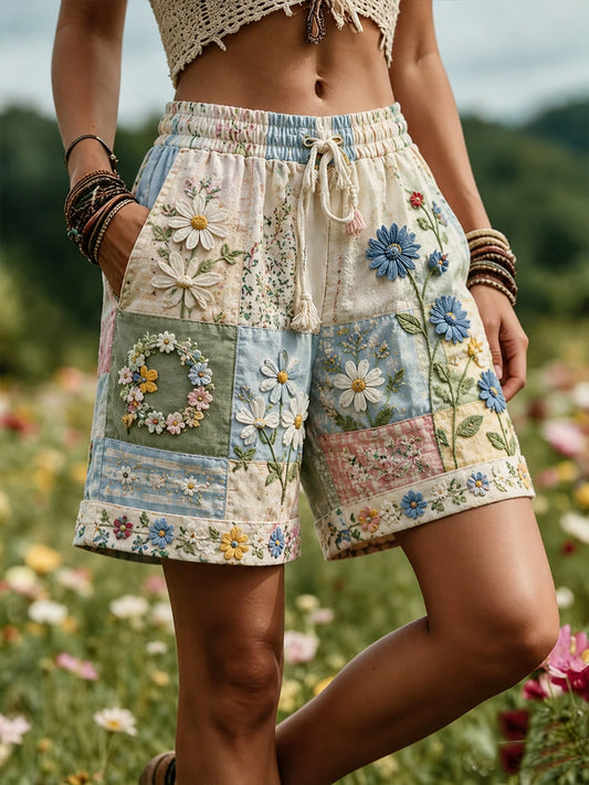 Dammiddagsshorts med blommönster för kvinnor