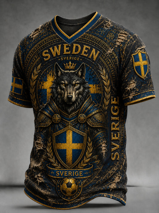 Retro svensk fotbollsfan-konsttryck avslappnad t-shirt