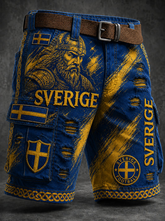 Retro svensk fotbollsfan-konsttryck avslappnade shorts