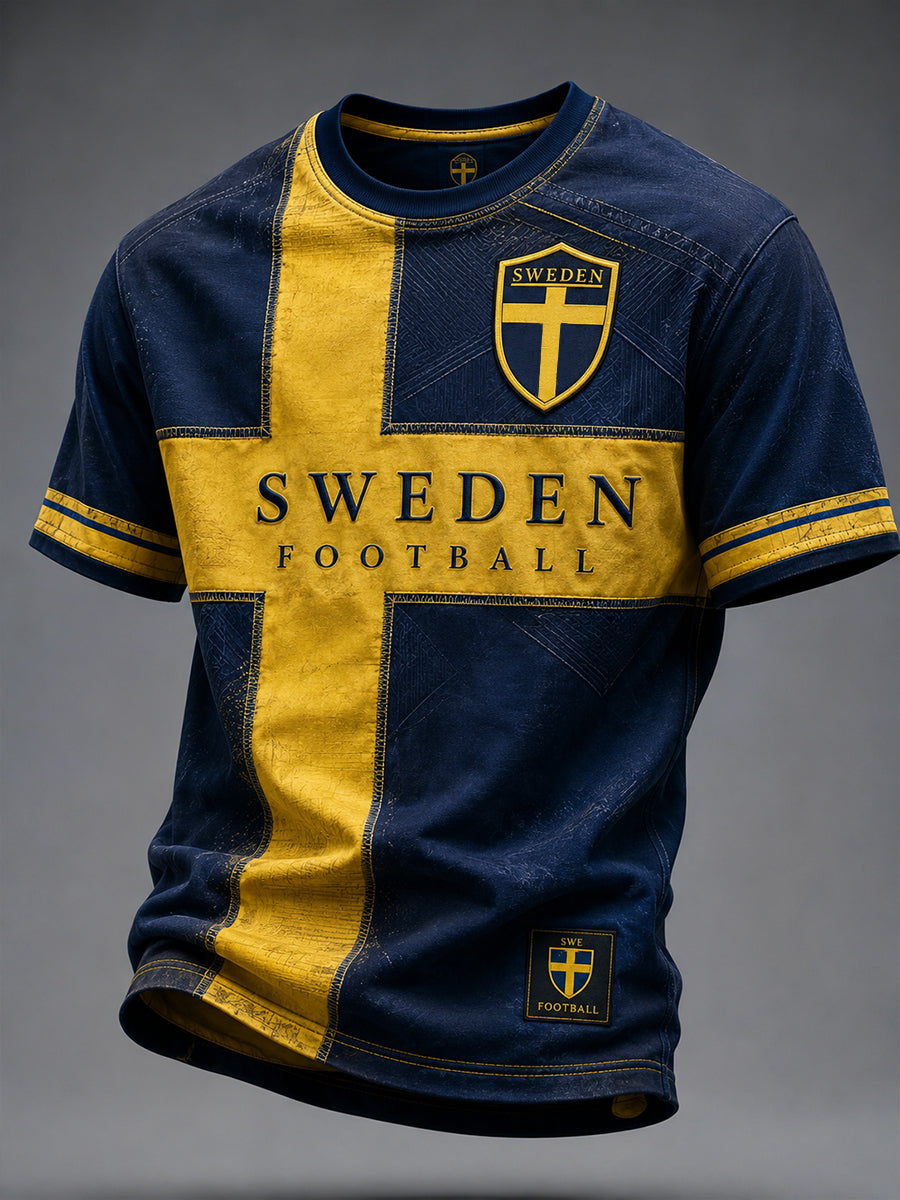 Retro svensk fotbollsfan-konsttryck avslappnad tröja