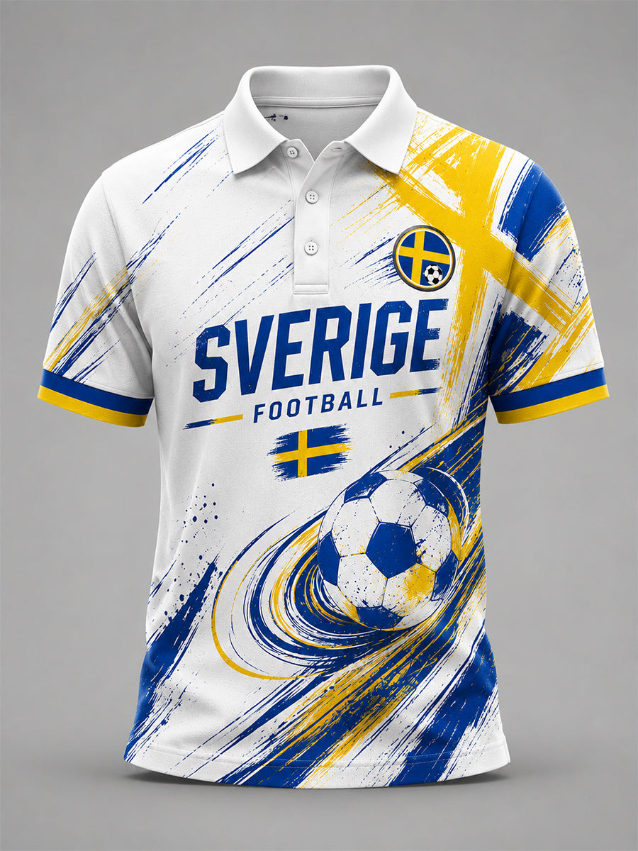 Retro svensk fotbollsfanart-print avslappnad pikétröja