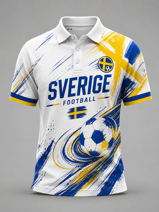Retro svensk fotbollsfanart-print avslappnad pikétröja