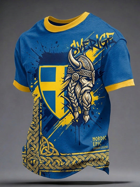 Retro svensk fotbollsfanart-print avslappnad t-shirt
