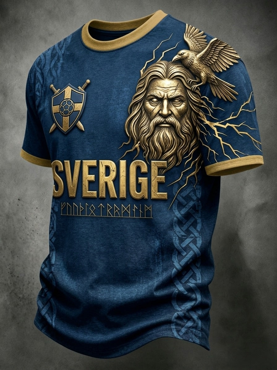Retro svensk fotbollsfanart-print avslappnad t-shirt