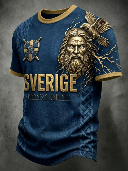 Retro svensk fotbollsfanart-print avslappnad t-shirt