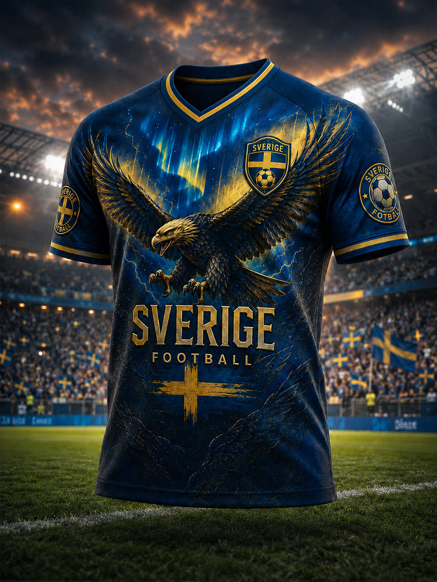 Retro svensk fotbollsfan-konsttryck avslappnad t-shirt