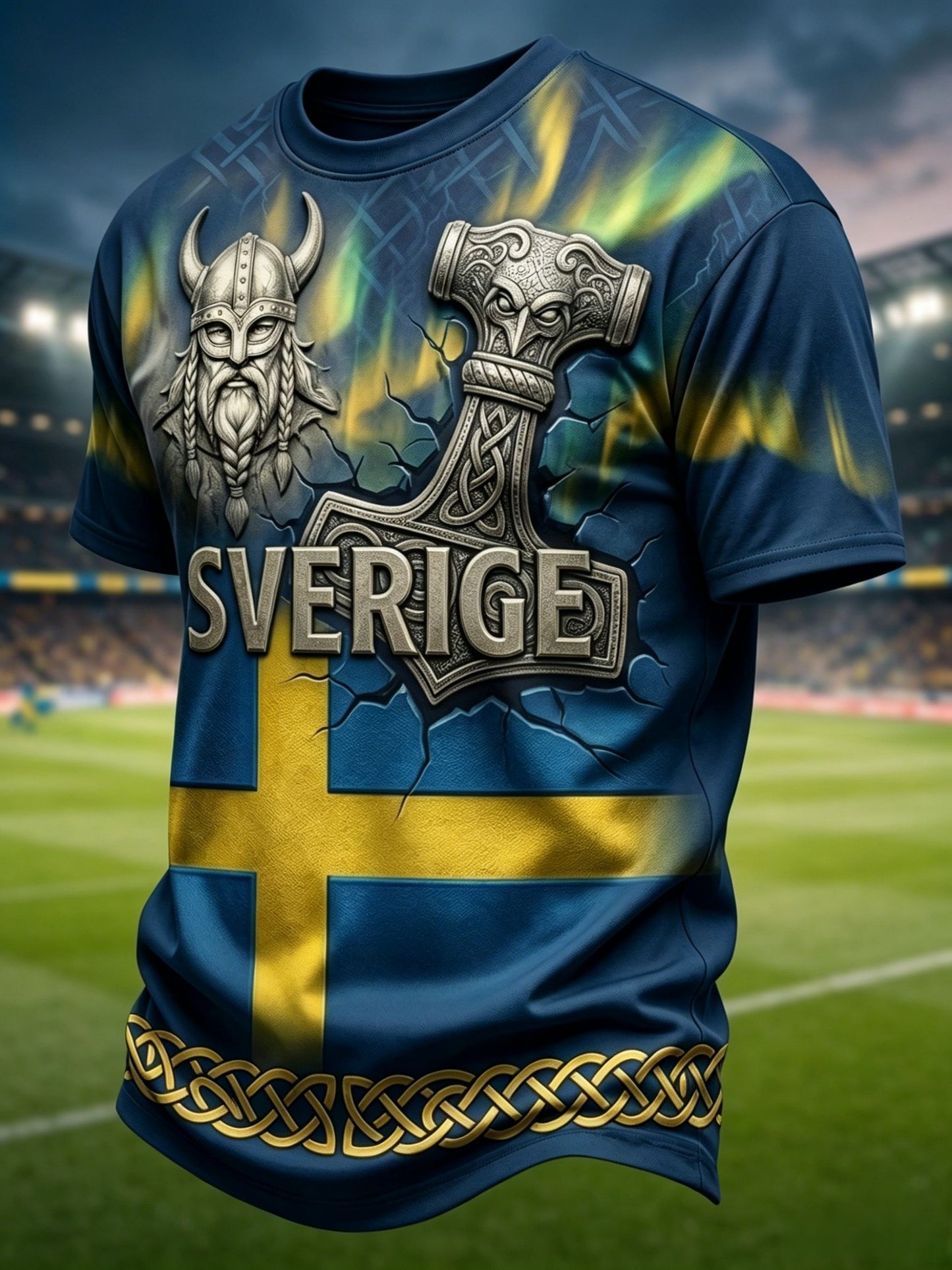Retro svensk fotbollsfanart-print avslappnad t-shirt