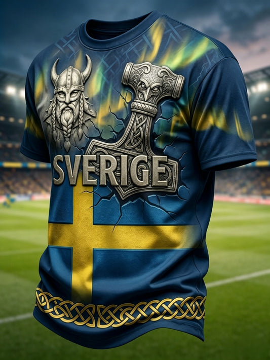 Retro svensk fotbollsfanart-print avslappnad t-shirt