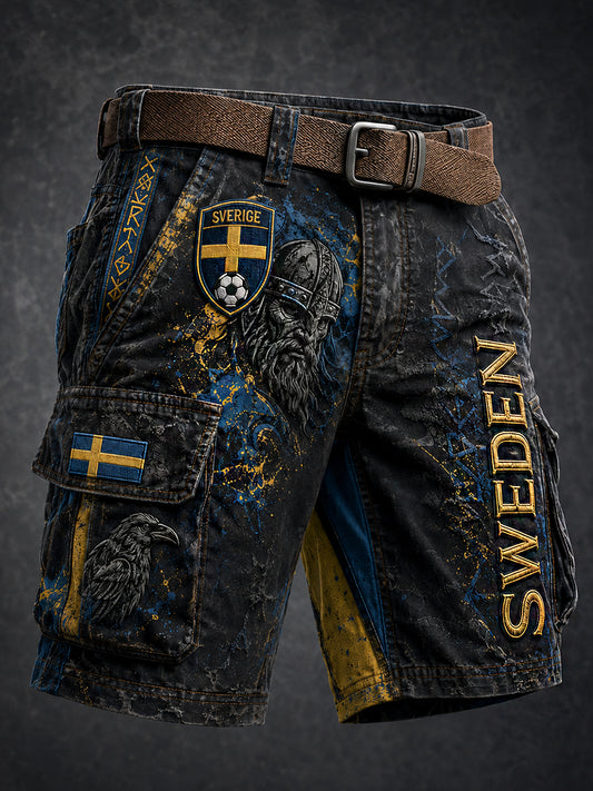 Retro svensk fotbollsfan-konsttryck avslappnade shorts