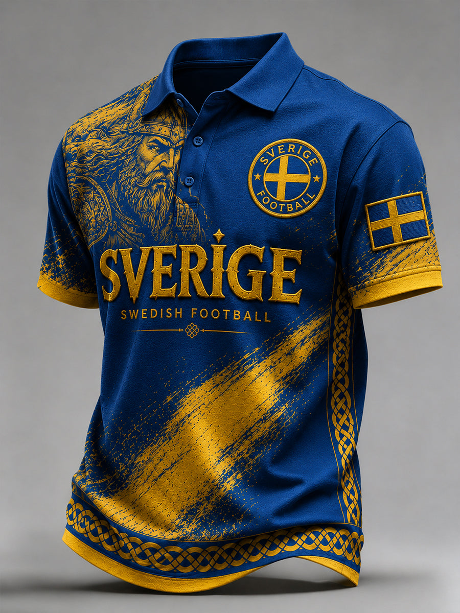 Retro svensk fotbollsfanart-print avslappnad pikétröja