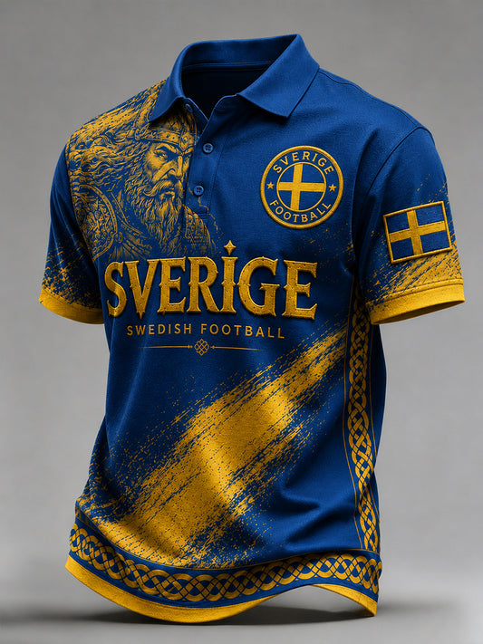 Retro svensk fotbollsfanart-print avslappnad pikétröja