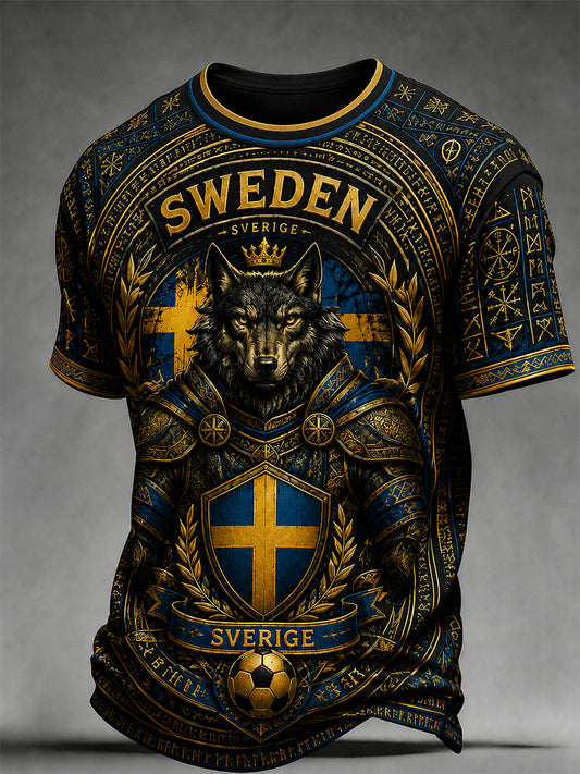 Retro svensk fotbollsfan-konsttryck avslappnad t-shirt