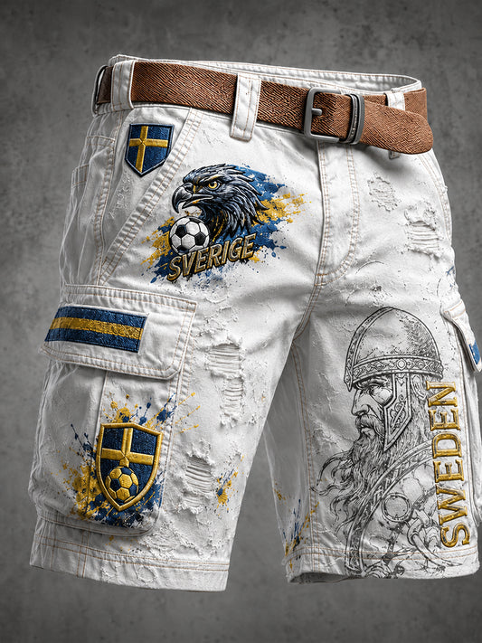 Retro svensk fotbollsfan-konsttryck avslappnade shorts