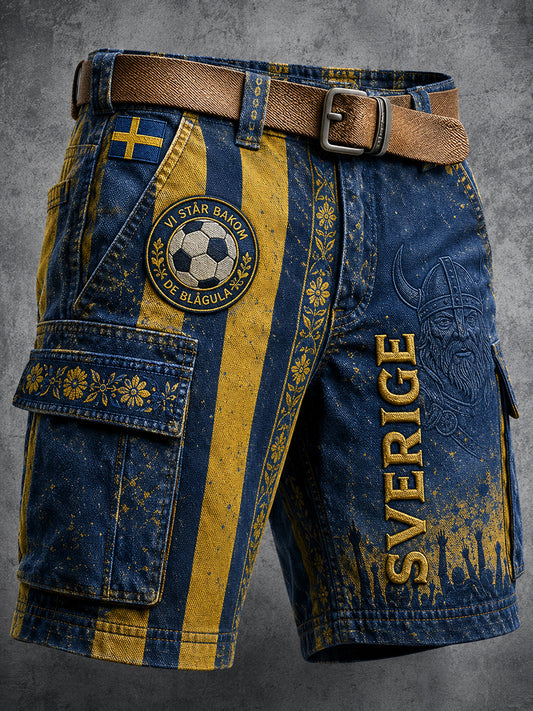 Retro svensk fotbollsfan-konsttryck avslappnade shorts