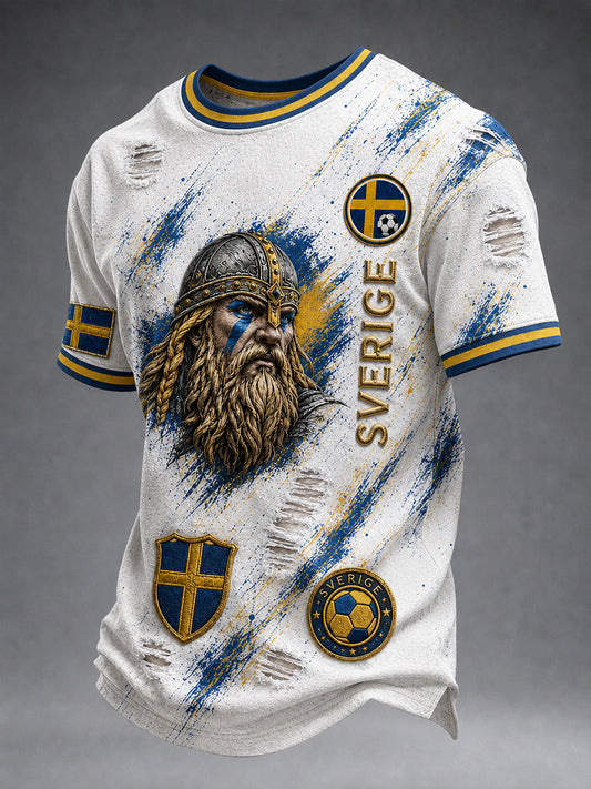 Retro svensk fotbollsfan-konsttryck avslappnad t-shirt