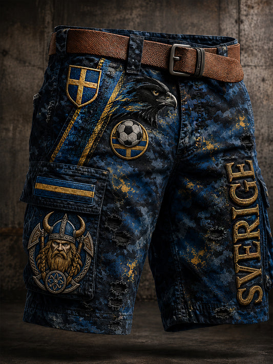 Retro svensk fotbollsfan-konsttryck avslappnade shorts