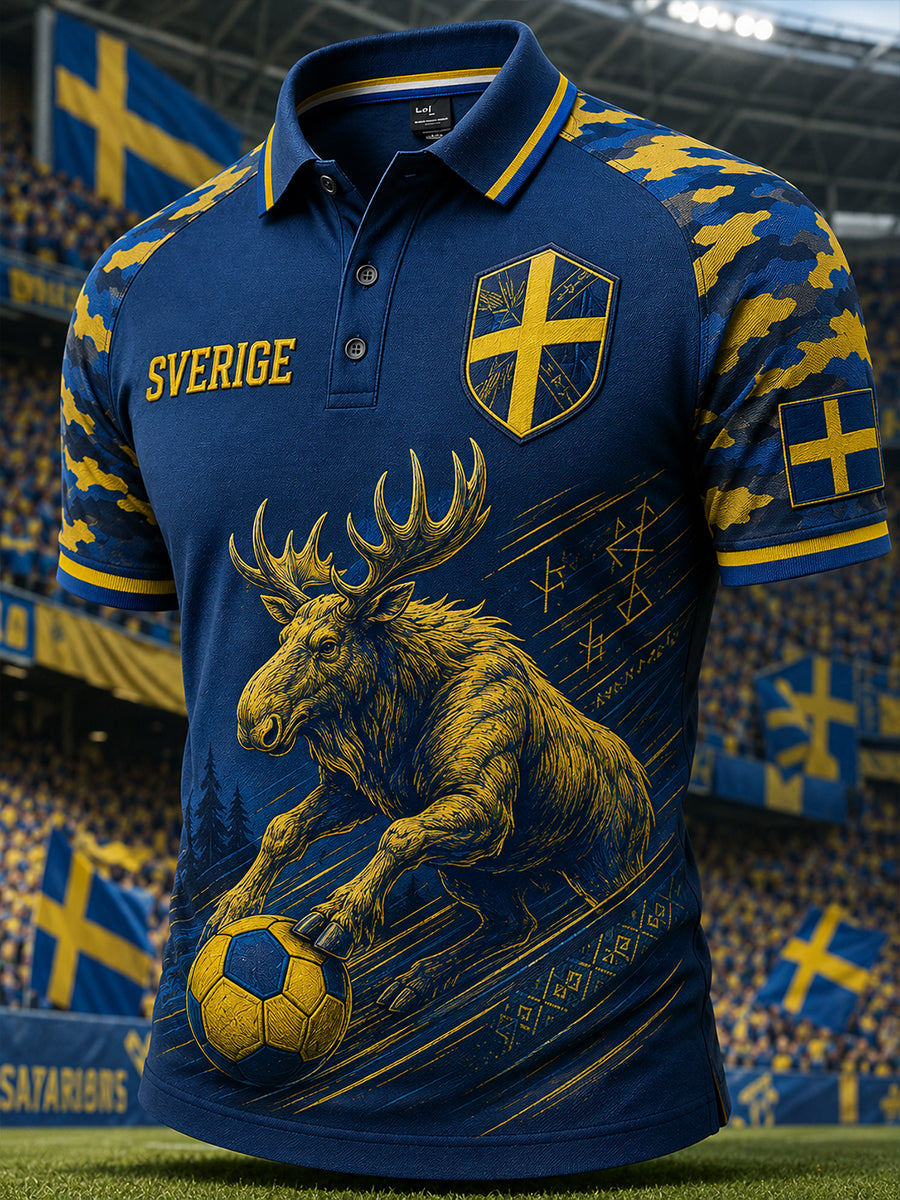 Herrpolotröja med vikingafotbollsmotiv och korta ärmar