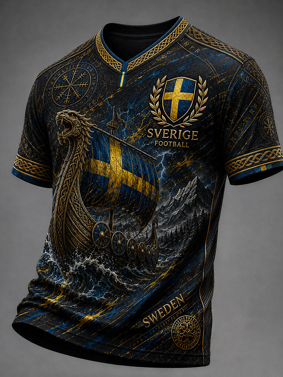 Retro svensk fotbollsfan-konsttryck avslappnad t-shirt