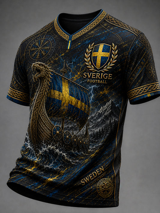 Retro svensk fotbollsfan-konsttryck avslappnad t-shirt