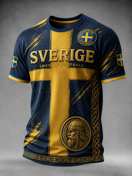 Retro svensk fotbollsfan-konsttryck avslappnad tröja