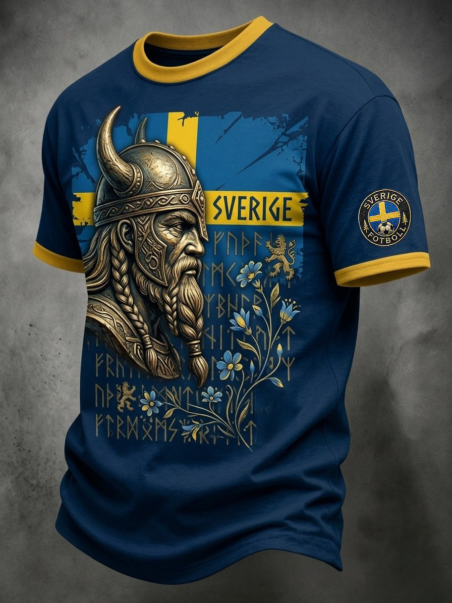 Retro svensk fotbollslagsmärke avslappnad t-shirt med korta ärmarna