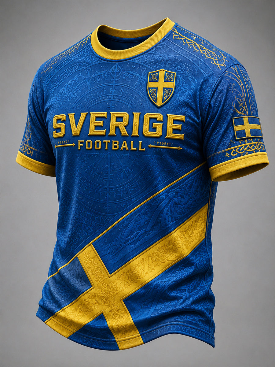 Herrtröja med vikingafotbollstryck och korta ärmar