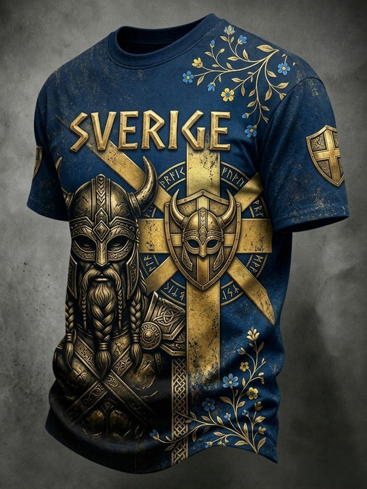 Retro svensk fotbollslagsmärke avslappnad t-shirt med korta ärmarna