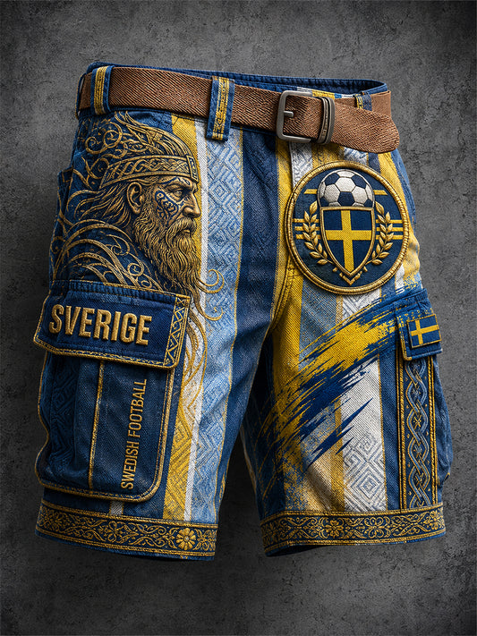 Retro svensk fotbollsfanart-print avslappnade arbetsshorts