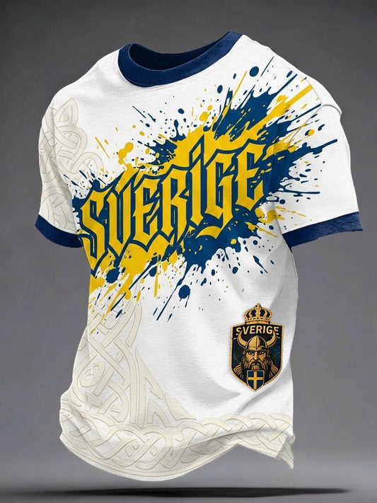 Retro svensk fotbollslagsmärke avslappnad t-shirt med korta ärmarna