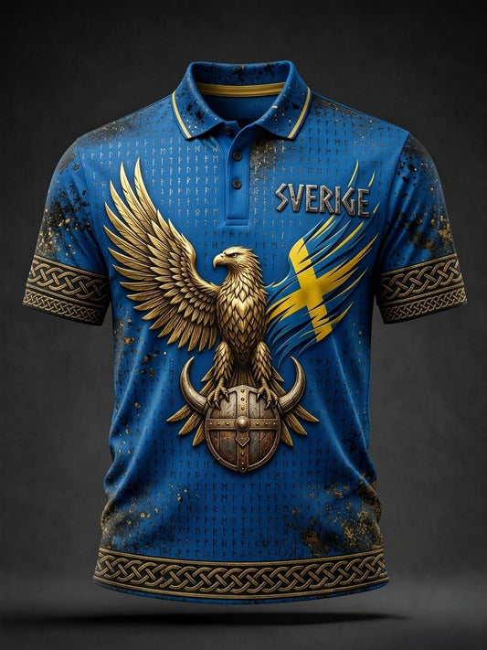 Retro Svenska Fotbollsflaggbricka Casual Polo tröj