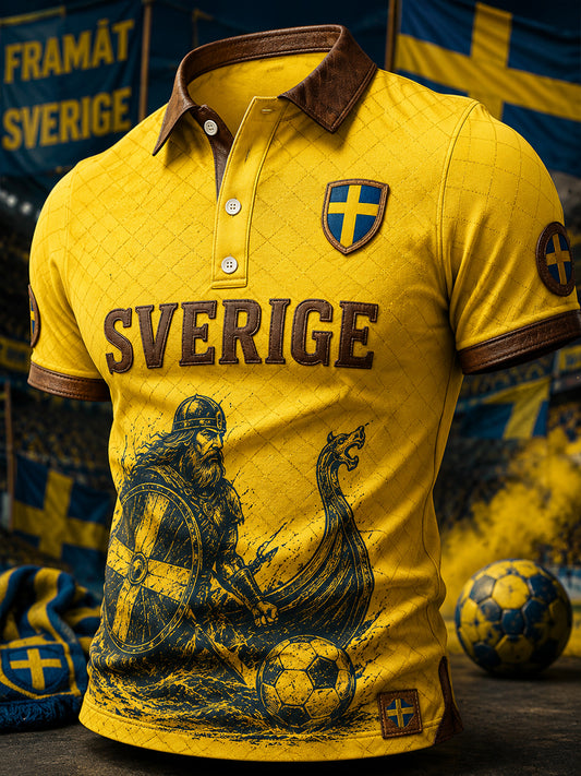 Herrpolotröja med vikingafotbollsmotiv och korta ärmar