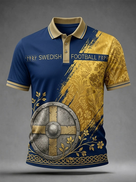 Retro Svenska Fotbollsflaggbricka Casual Polo tröj