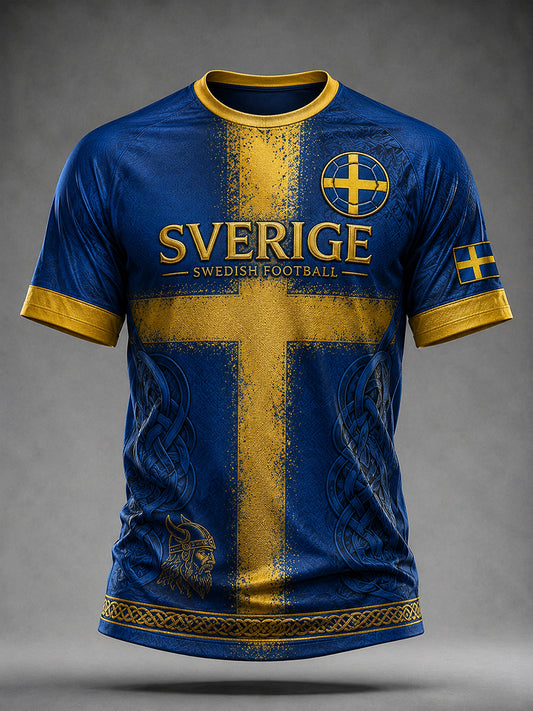 Retro svensk fotbollsfan-konsttryck avslappnad tröja