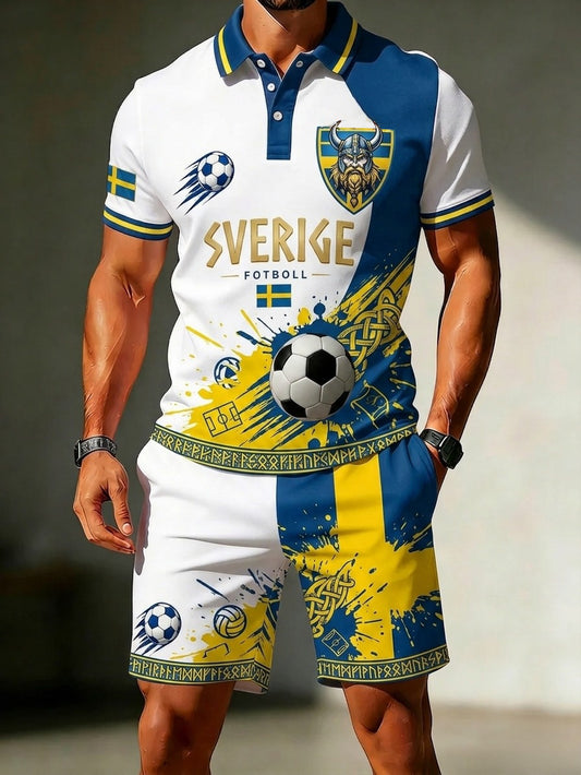 Retro Svenska Fotbolls flaggbricka Casual Polo tröja Sets