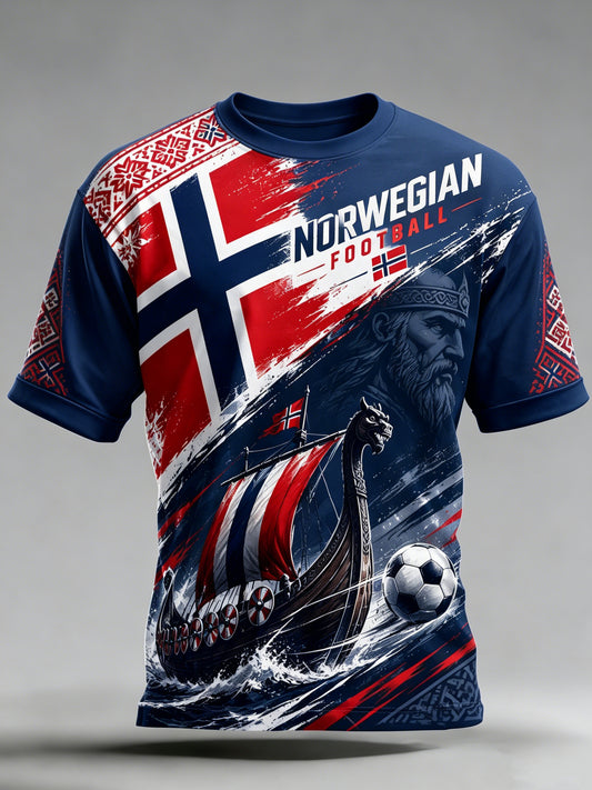 Menns norsk fotballheisingskunsttrykk T-skjorte