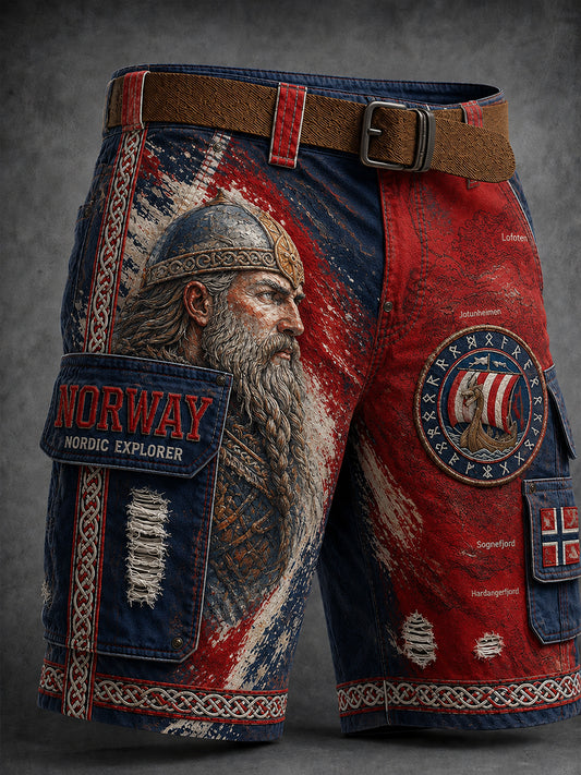 Menns retro nordisk stil norsk kunsttrykk hverdagsshortser